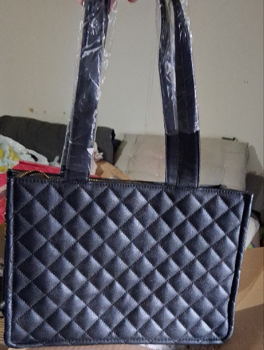Quilted Black Tote Bag with Braided Accent - Picture 2 of 4